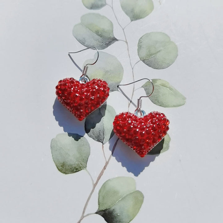 Heart-Shaped Crystal-Embellished Dangle Earrings Bowlift