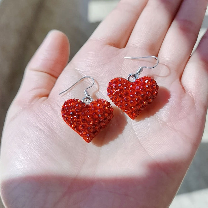 Heart-Shaped Crystal-Embellished Dangle Earrings Bowlift
