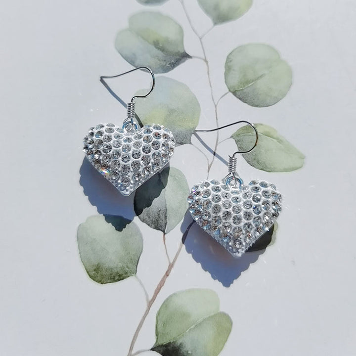 Heart-Shaped Crystal-Embellished Dangle Earrings Bowlift