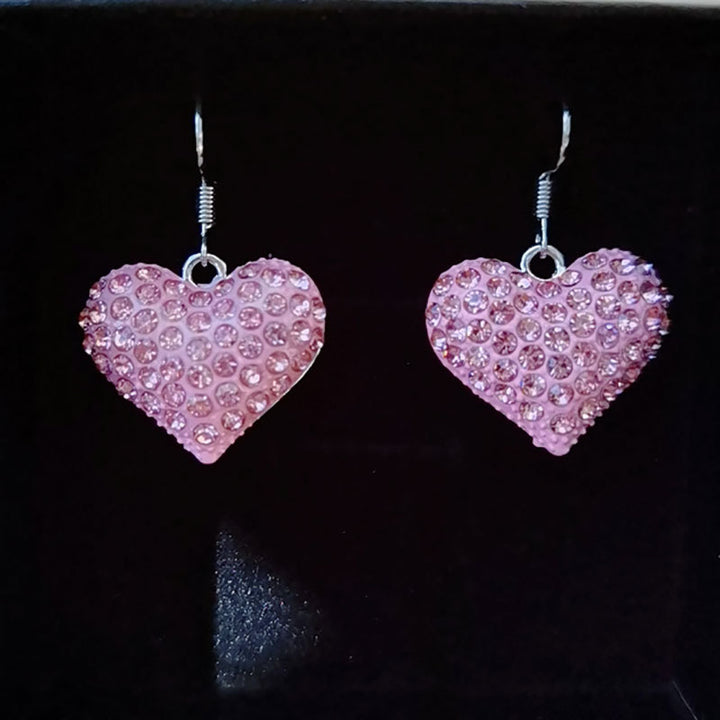 Heart-Shaped Crystal-Embellished Dangle Earrings Bowlift