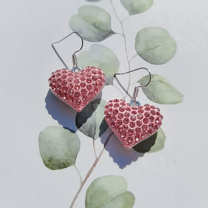 Heart-Shaped Crystal-Embellished Dangle Earrings Bowlift