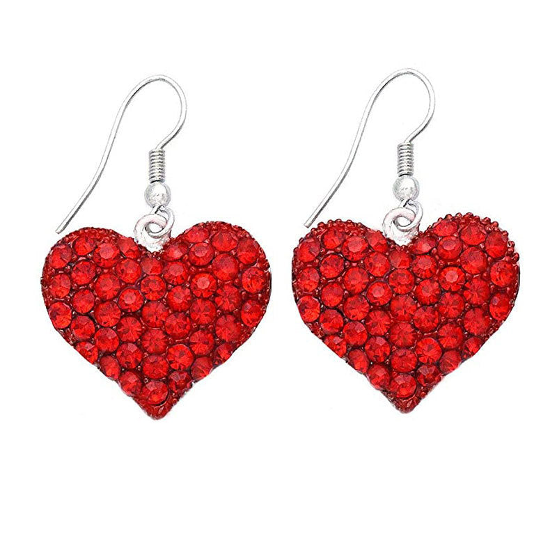 Heart-Shaped Crystal-Embellished Dangle Earrings Bowlift