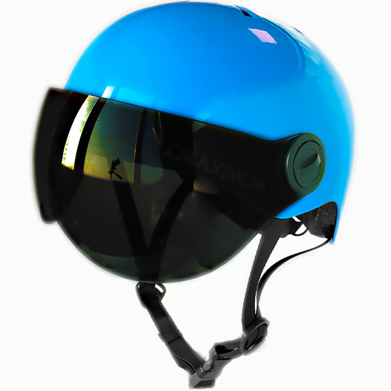 urban bicycle helmet with integrated tinted visor and adjustable chin strap Bowlift