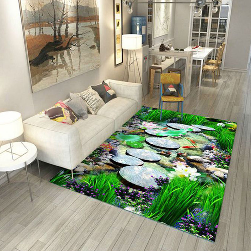 BowLift | Multicolored floral print rug made of cotton blend Scandinavian rug Pet friendly Machine washable rug for parlor