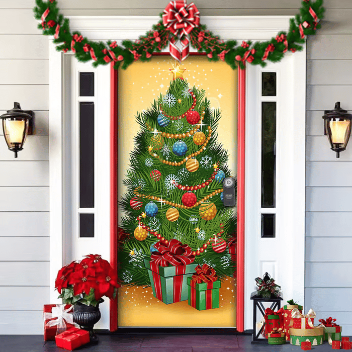 BowLift | Christmas Door Decoration with Santa Claus | Fabric Door Cover | Quick Assembly & Reusable