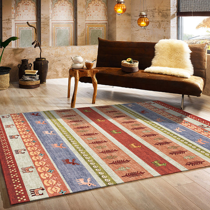 BowLift | Natural Living Room Carpet Multicolor Geo Pattern Indoor Carpet Polypropylene Non-Slip Machine Washable Area Rug