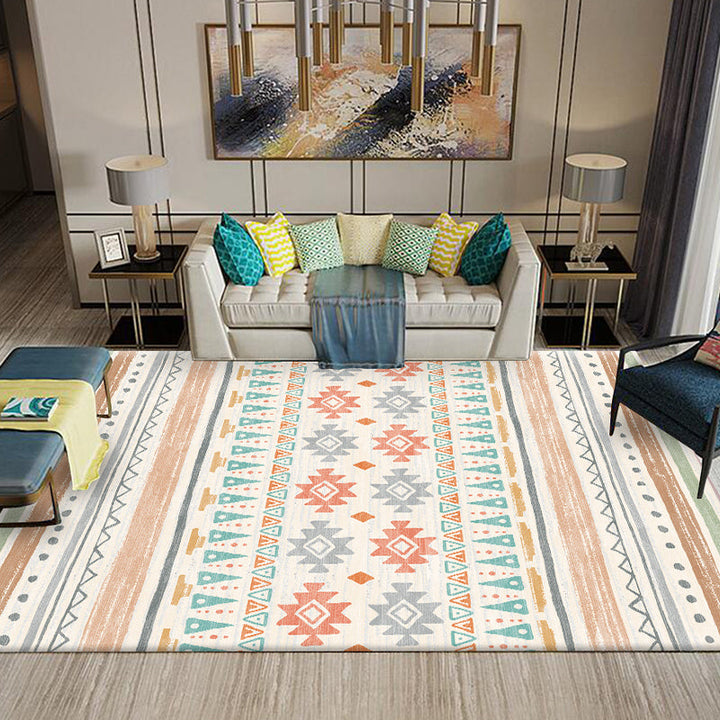 BowLift | Multicolored Southwestern Carpet Polypropylene Stripes Printed Area Rug Non-Slip Backing Pet-Friendly Maintenance-Friendly Indoor Rug for Decor
