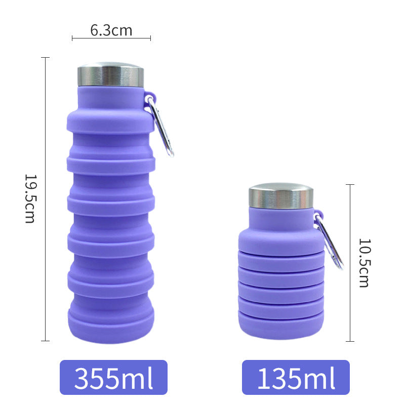 Women practical and compact silicone drinking bottle with carabiner and stainless steel cap Bowlift