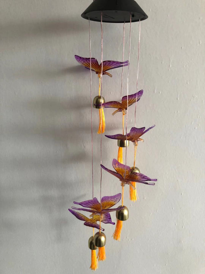 LED Solar Butterfly Wind Chime Garden Hanging Light Bowlift