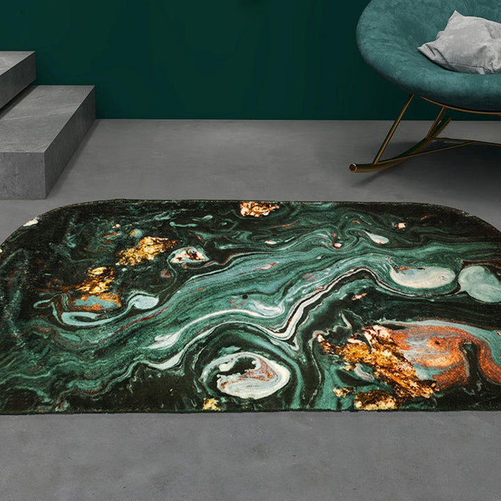 Blackish green abstract patterned rug polypropylene minimalist indoor rug non-slip backing pet-friendly area rug for decoration | Bowlift