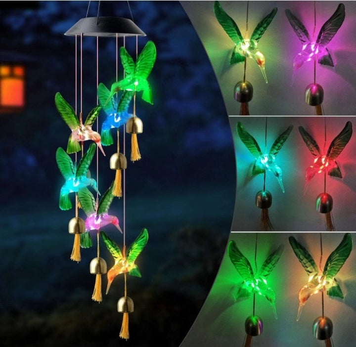 LED Solar Butterfly Wind Chime Garden Hanging Light Bowlift
