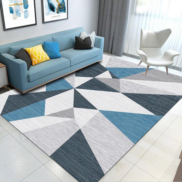 Simple geo-printed rug multicolored polyester area rug non-slip backing pet-friendly washable indoor rug for the living room | Bowlift