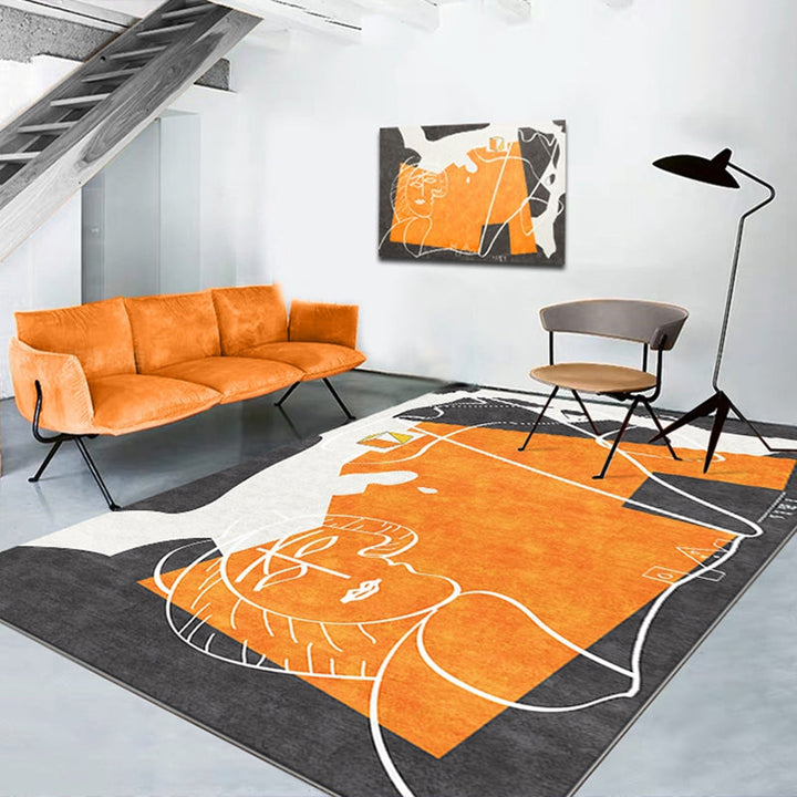 BowLift | Orange decorative carpet Scandinavian hand-printed report carpet Polyester non-slip backing easy-care living room carpet