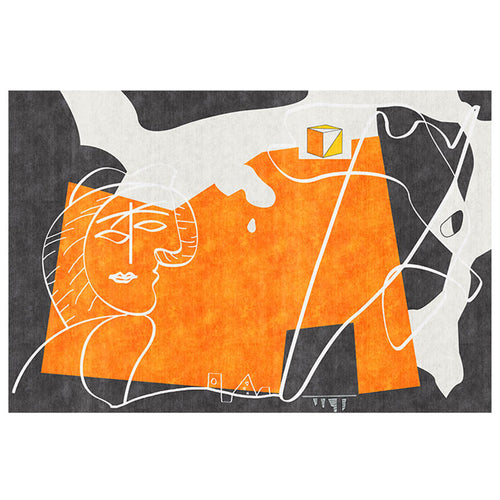 BowLift | Orange decorative carpet Scandinavian hand-printed report carpet Polyester non-slip backing easy-care living room carpet