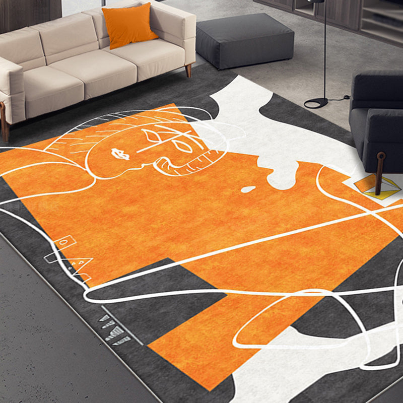 BowLift | Orange decorative carpet Scandinavian hand-printed report carpet Polyester non-slip backing easy-care living room carpet