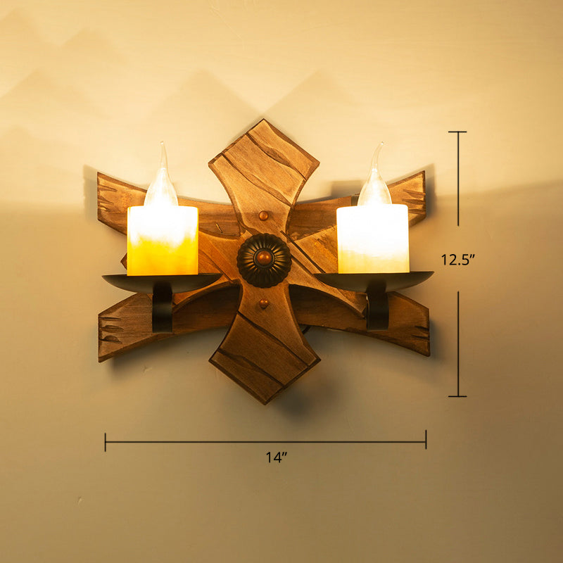 BowLift | Wooden Brown Wall Lamp Geometrically Designed Country Style Wall Sconce for Hallway