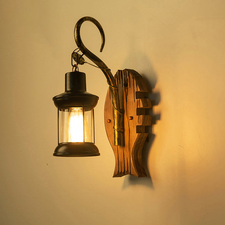 BowLift | Wooden Brown Wall Lamp Geometrically Designed Country Style Wall Sconce for Hallway