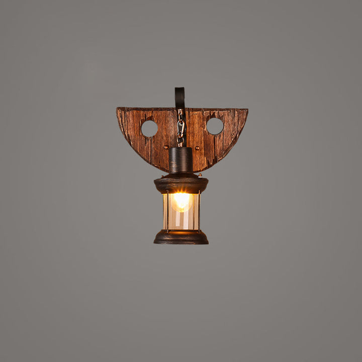 BowLift | Wooden Brown Wall Lamp Geometrically Designed Country Style Wall Sconce for Hallway