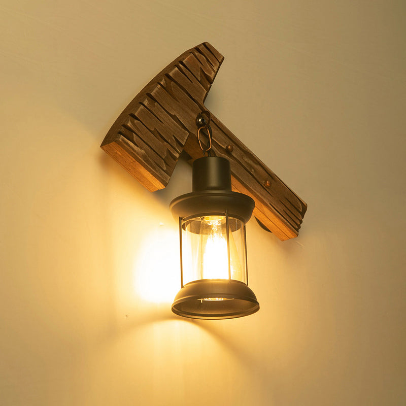 BowLift | Wooden Brown Wall Lamp Geometrically Designed Country Style Wall Sconce for Hallway