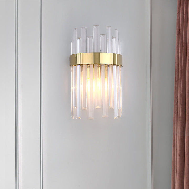 BowLift | 2 Heads Bedroom Wall Light Postmodern Black/Gold Wall Lamp with Half Cylinder Three Sides Crystal Rod Shade
