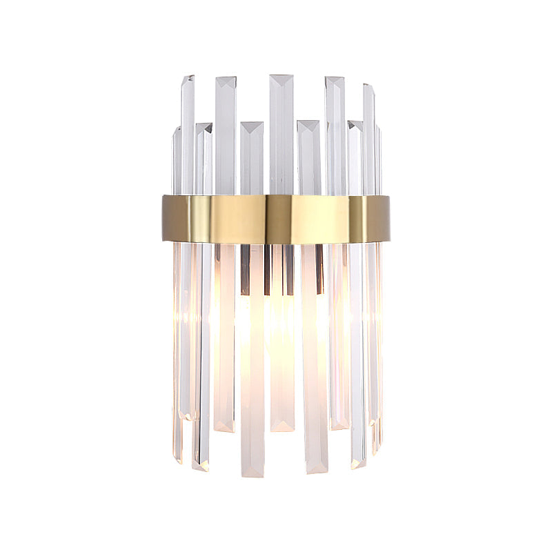 BowLift | 2 Heads Bedroom Wall Light Postmodern Black/Gold Wall Lamp with Half Cylinder Three Sides Crystal Rod Shade