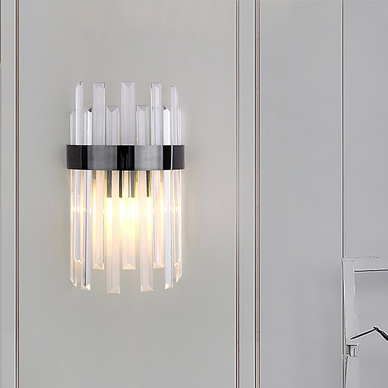 BowLift | 2 Heads Bedroom Wall Light Postmodern Black/Gold Wall Lamp with Half Cylinder Three Sides Crystal Rod Shade