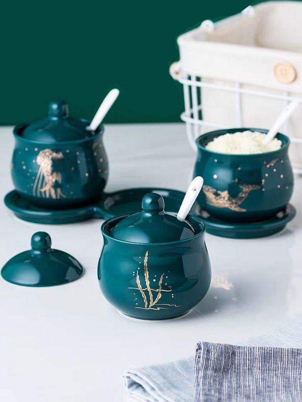 BowLift | Creative Nordic Style Light Luxury Emerald Ceramic Seasoning Jar Set