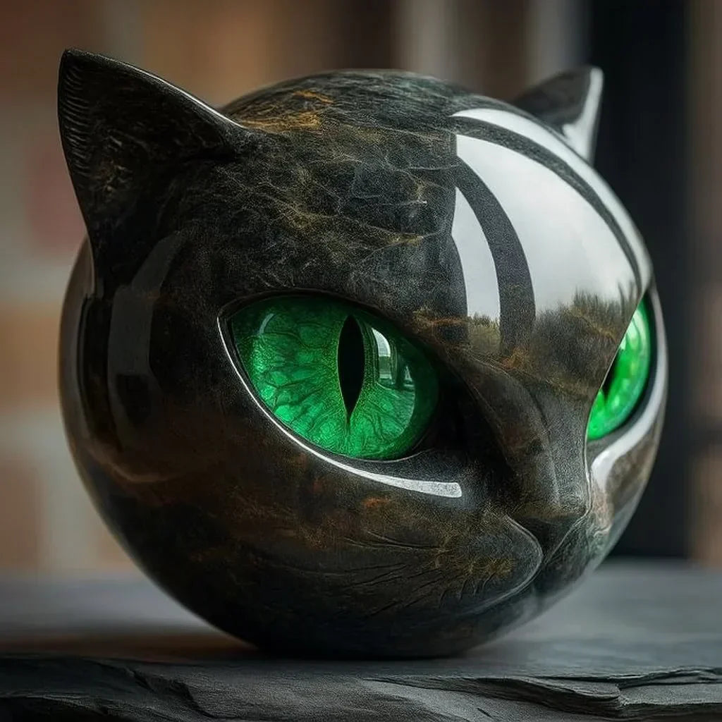 BowLift | NoirCat Sculpture – Black Cat Head with Hypnotic Eyes