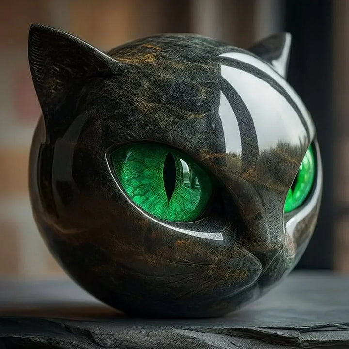 BowLift | NoirCat Sculpture – Black Cat Head with Hypnotic Eyes