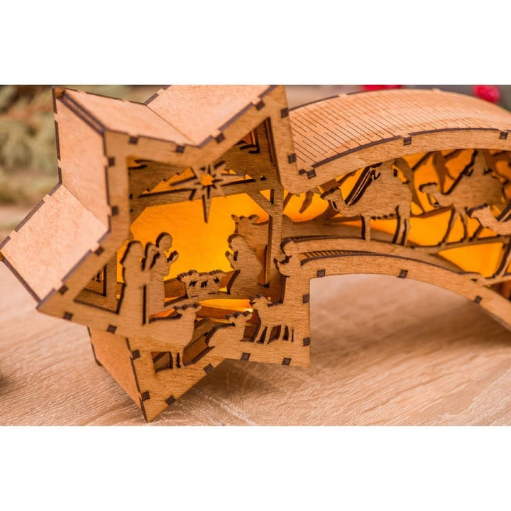 BowLift | LED Wooden Christmas Ornaments Nativity Scene Star Shaped Desk Lamp