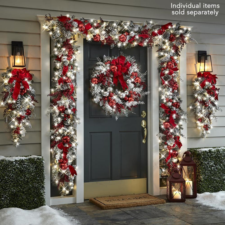 BowLift | Cordless Prelit Holiday Trim | LED Lights, Auto-Timer & Premium Red/White Decor