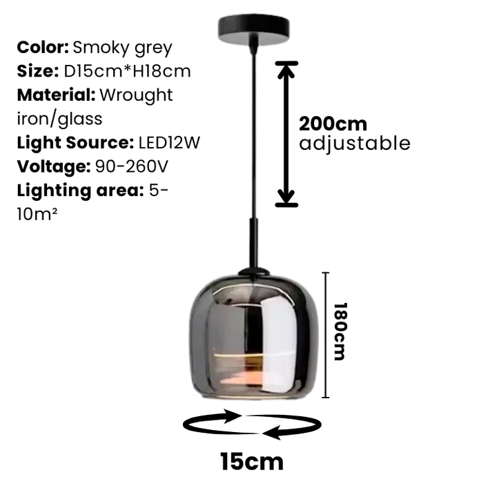 BowLift | Nordic Black Glass Pendant Light Fixture - Modern Hanging Lamp for Kitchen Island & Dining Room
