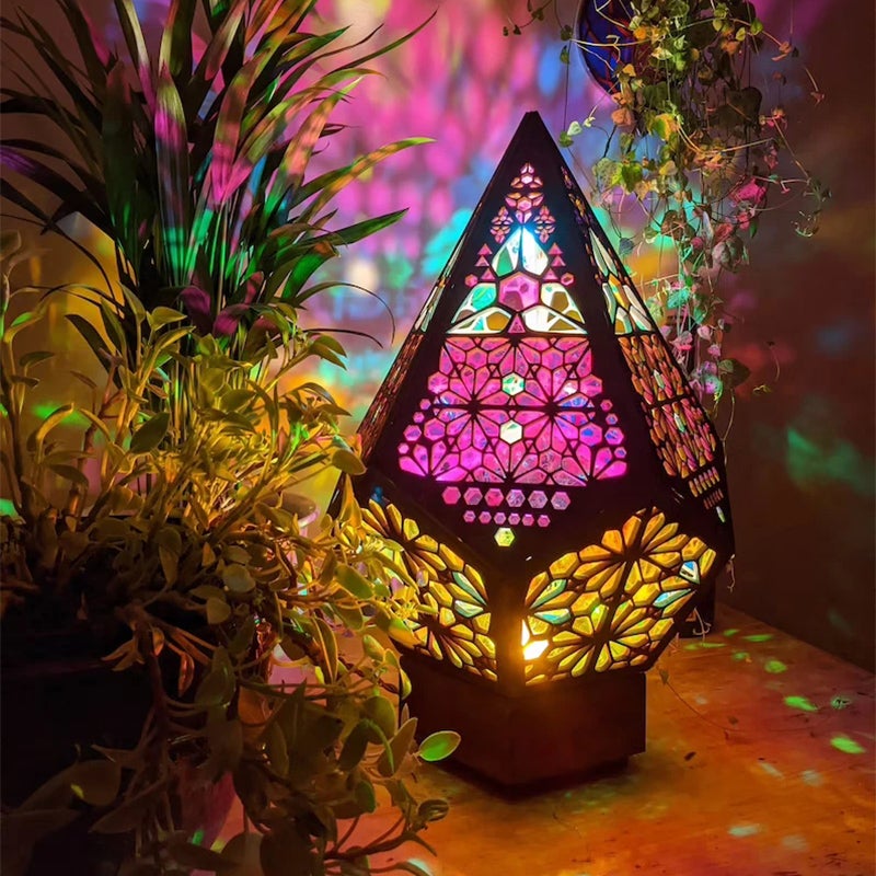 Bohemian Polar Star Wooden Floor Lamp, LED Colorful Star Projector | Bowlift