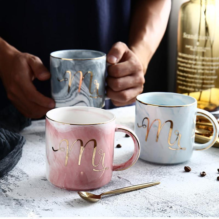 Marble Porcelain Mr & Mrs Coffee Mugs | Bowlift