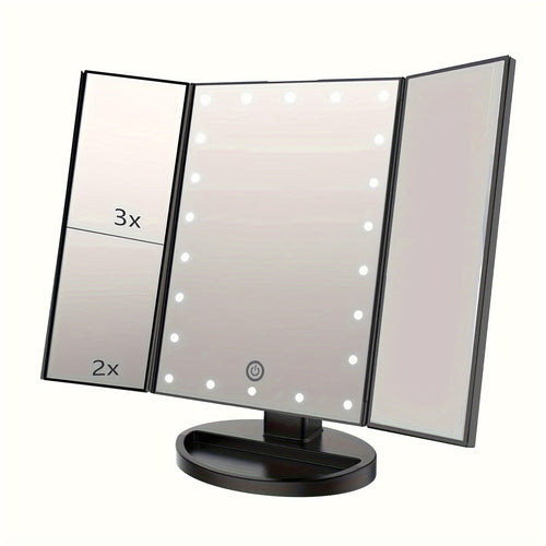 GlowMirror – Foldable LED Makeup Mirror with 3x/2x Magnification | Bowlift