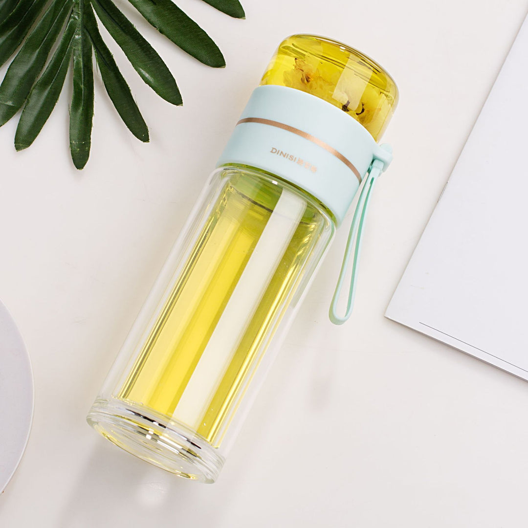 BowLift | Double-walled Glass Water Bottle with Tea Strainer - PureBrew