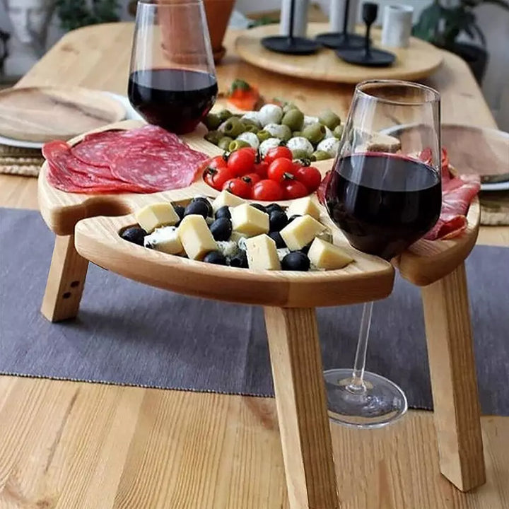 Wooden Outdoor Folding Picnic Table-With Glass Holder | Bowlift