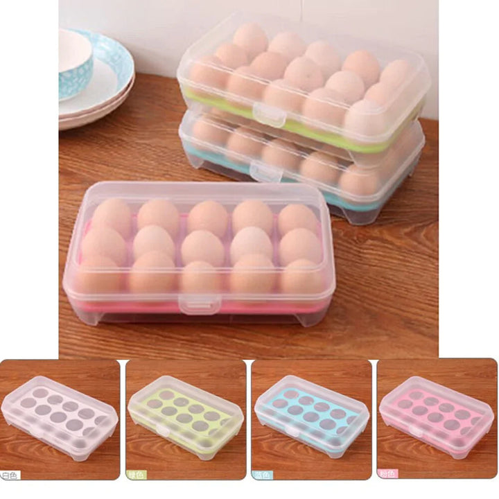 15 Grids Portable Egg Storage Box Egg Fresh Box Refrigerator Tray Container Double Layer Egg Crisper Bowlift