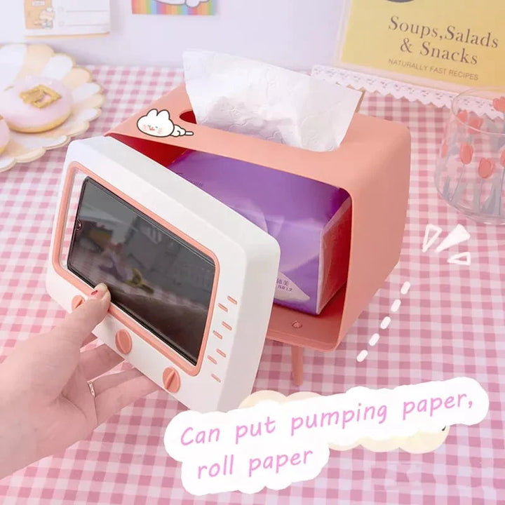 Creative Tv Tissue Box Holder With Phone Holder Bowlift