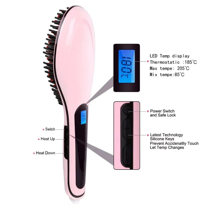 Temperature Display Hair Straightener Brush Bowlift