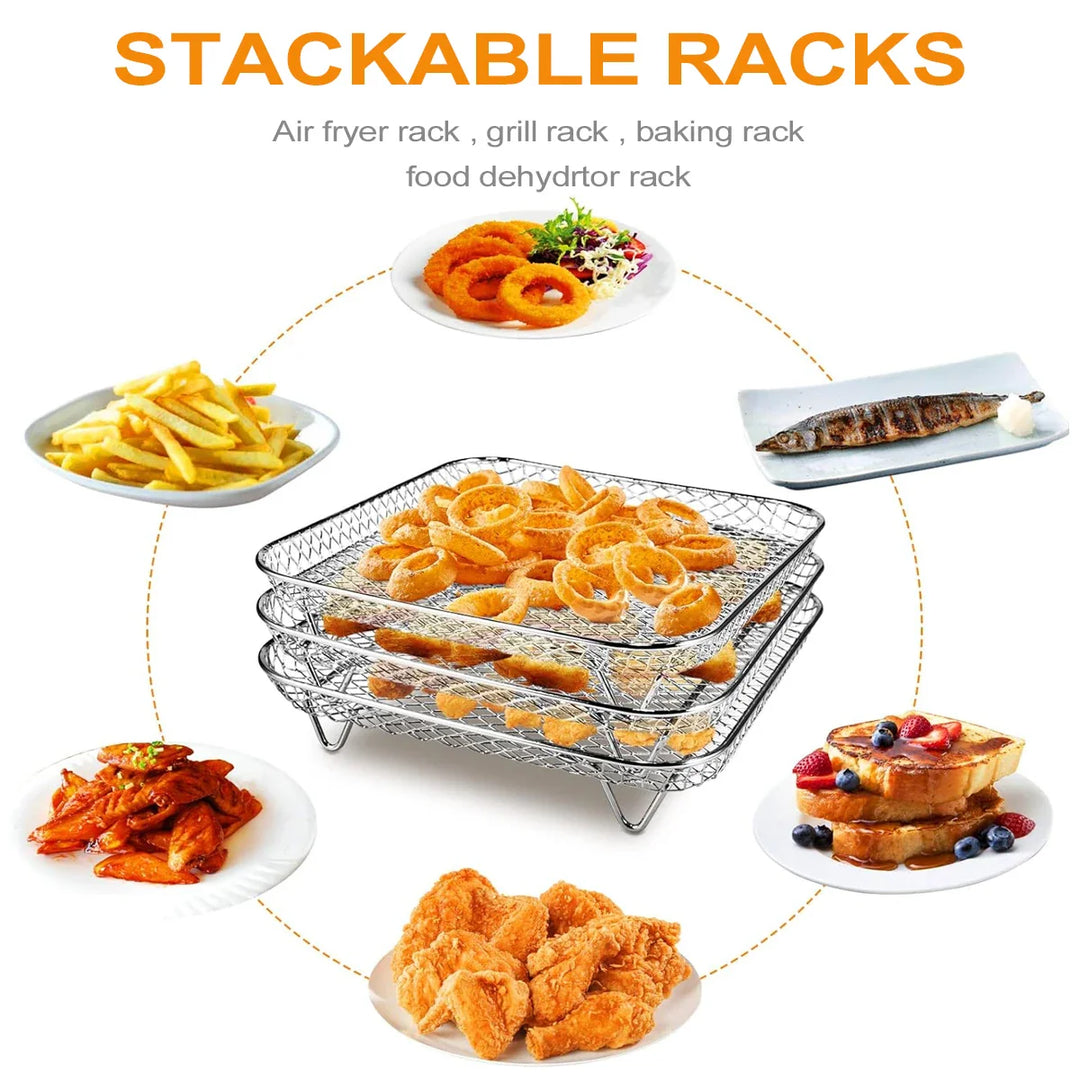 3-Tier Stainless Steel Air Fryer Rack Universal Stackable Accessory | Bowlift