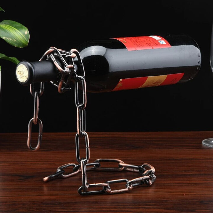 Balancing Chain Wine Bottle Holder Sculpture Display Stand