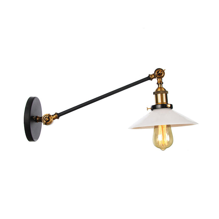 BowLift | Industrial Conical Wall Lamp 1 Light Opal Glass Wall Lamp in Black/Copper/Brass with Arm, 8"/12" L