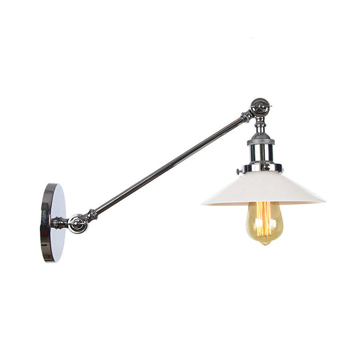 BowLift | Industrial Conical Wall Lamp 1 Light Opal Glass Wall Lamp in Black/Copper/Brass with Arm, 8"/12" L