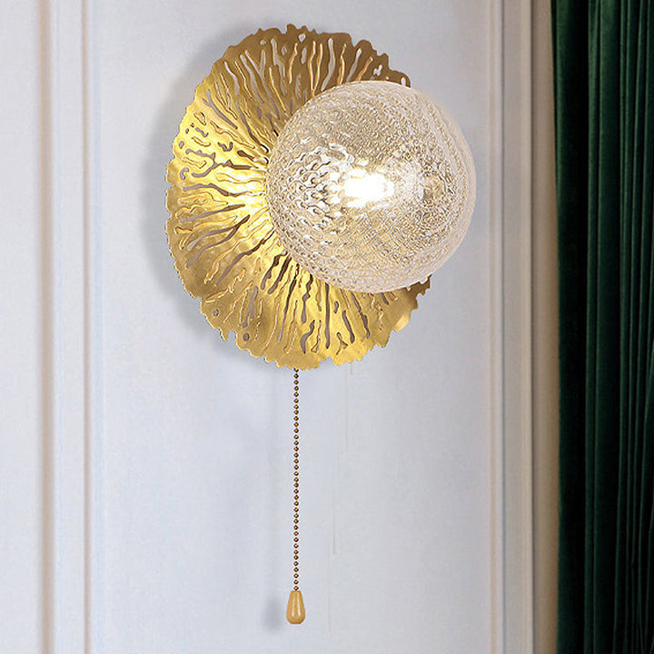BowLift | Gold Sphere Metal Wall Lighting Modernistic 1 Bulb Dimple Glass LED Wall Mount Light Fixture