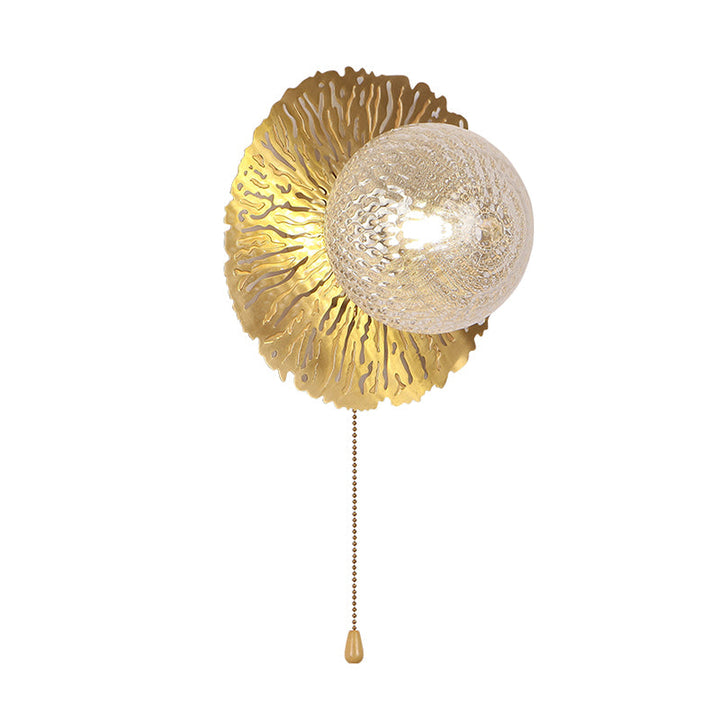 BowLift | Gold Sphere Metal Wall Lighting Modernistic 1 Bulb Dimple Glass LED Wall Mount Light Fixture