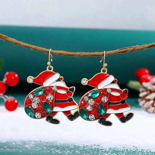 BowLift | Personalized Cute Santa Claus Earrings With Colorful Rhinestones Ins Fashion Christmas Earrings For Women Jewelry