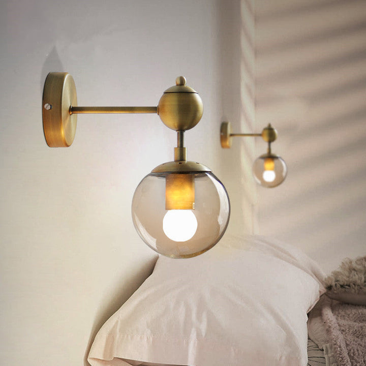 BowLift | 1/2-Head Global Wall Mount Light with Amber Glass Shade Modernist Wall Lamp Lighting in Gold for Bedroom