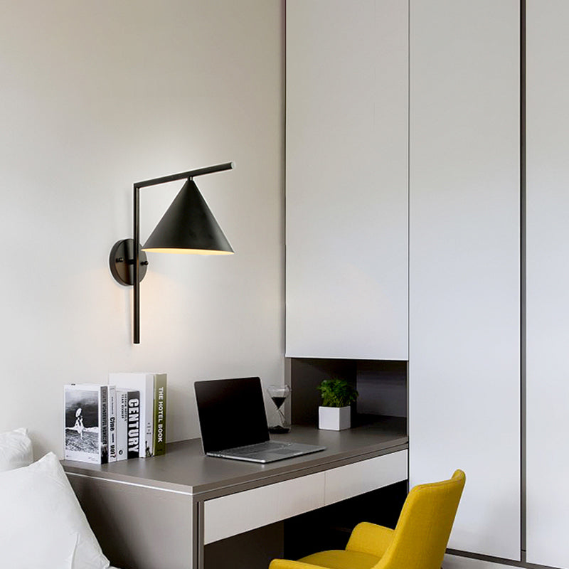 BowLift | Cone Metal Wall Lighting Contemporary 1 Light Black/White/Gold Wall Lamp Over Table, 8" B