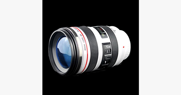 BowLift | SLR Camera Lens Stainless Steel Travel Coffee Mug with Spill-Proof Lid